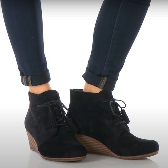 Dr Scholls Womens Size 10 Brown Microsuede Tasseled Wedge Ankle Boots Booties - Picture 15 of 15